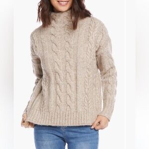 Mock neck cable knit sweater